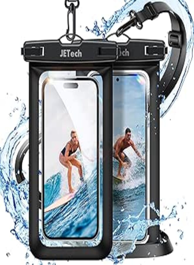 JETech Waterproof Phone Pouch, 2 Pack Water Proof Case for iPhone 16e 16 15 14 13 Pro Max Plus, for Galaxy S25 S24 Ultra and Others up to 7.2 Inch, IPX8 Dry Bag with Lanyard (Black+Black)